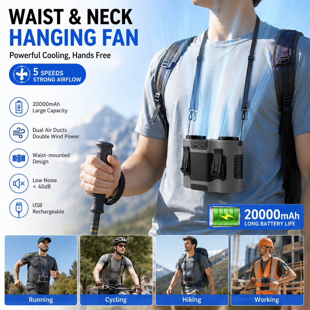 Portable Waist Clip Fan Mini U - Timer Dual Outlet บทวิจารณ์และราคา